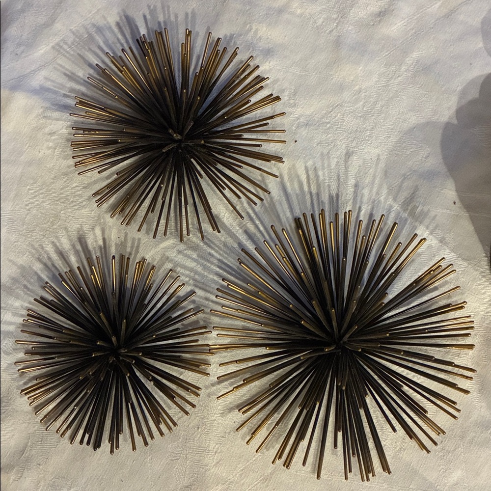 Atomic Bronze Spiked Spheres Set/3 Wall Hangings Cluster of Spikey Metal Urchins